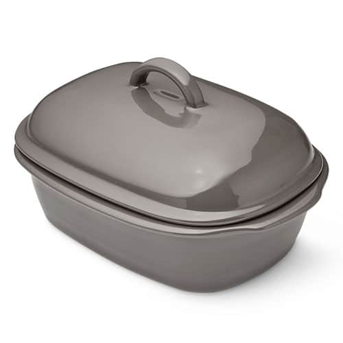Ofenmeister von Pampered Chef in elegantem Delphingrau mit passendem Deckel, ovale Stoneware Bräter-Form mit Griffen für perfekte Backergebnisse